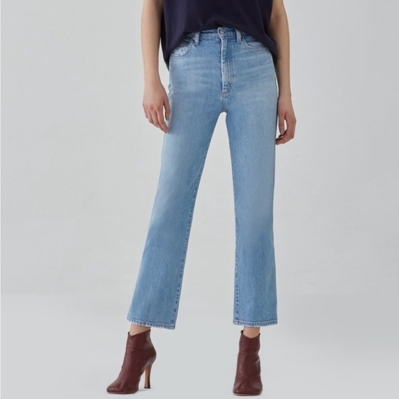 AGOLDE Pinch Waist Straight Jeans High Rise Cut Off Raw Hem Light Divide Wash 24 - Picture 8 of 16